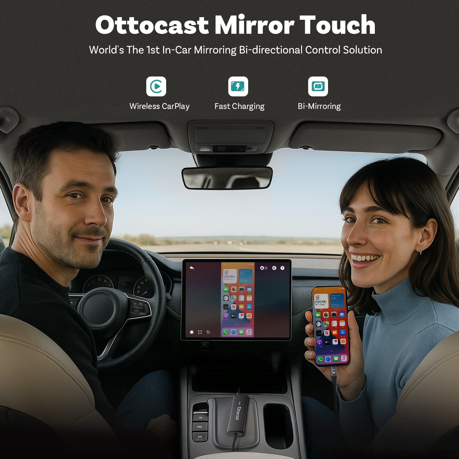OTTOCAST® Mirror Touch | Screen Mirroring+Bi-Directional Control+Wireless CarPlay & Android Auto