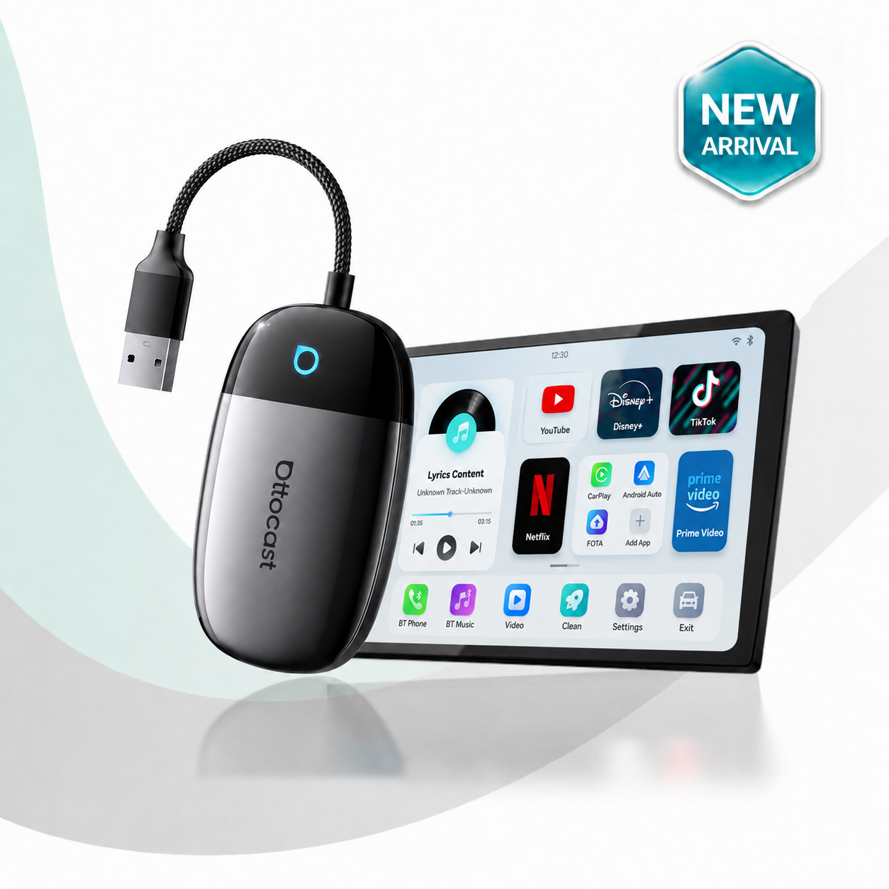 Ottocast® Play2Video X Wireless CarPlay/Android Auto All-in-1 Adapter with App Hub