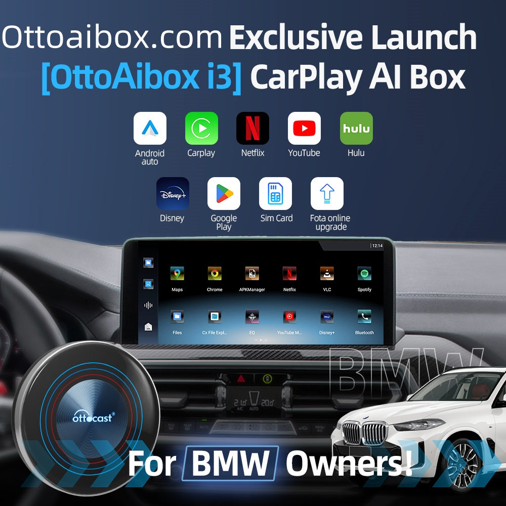 OTTOCAST® I3 BMW AI-boks | Netflix, Hulu, App Store + trådløs CarPlay og trådløs Android Auto