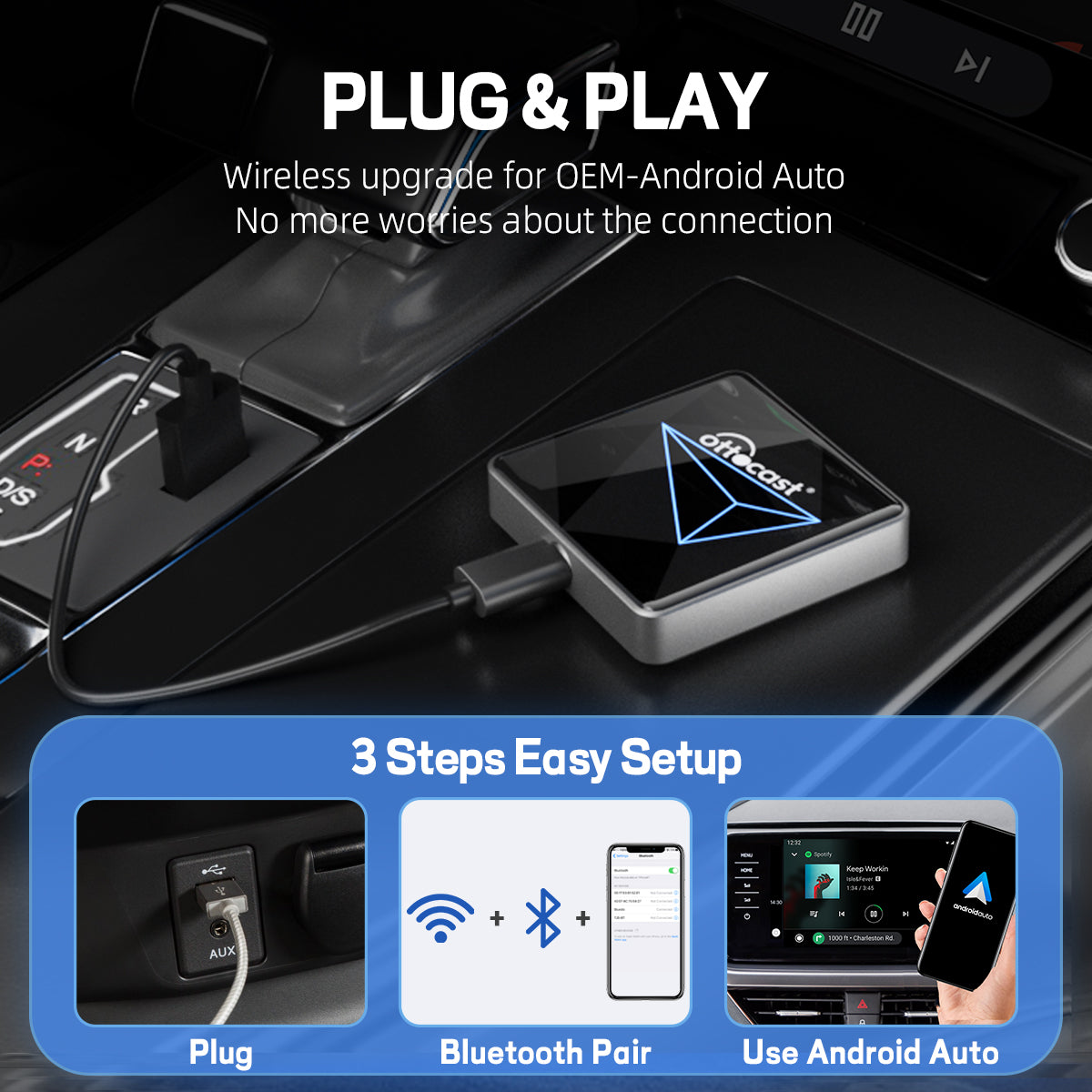 OTTOCAST® Adaptador Sem Fio A2Air Pro para Android Auto