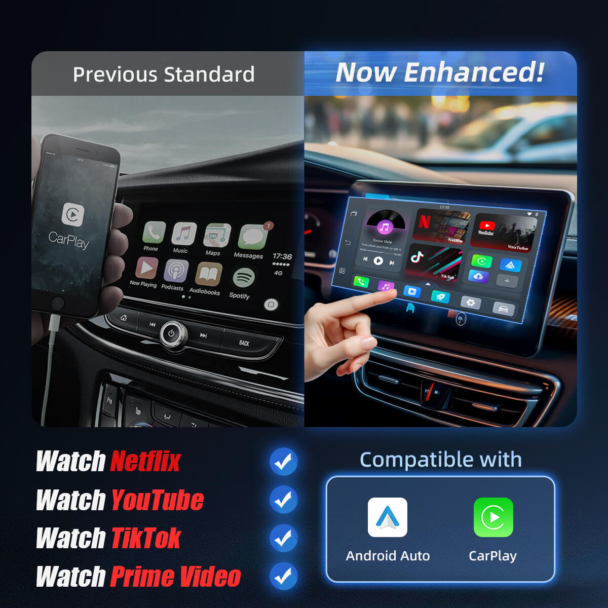 (🎉Early Bird Sale 40% OFF)-Plav2Video Ultra Wireless Carplay/Android Auto All-in-1 Adapter