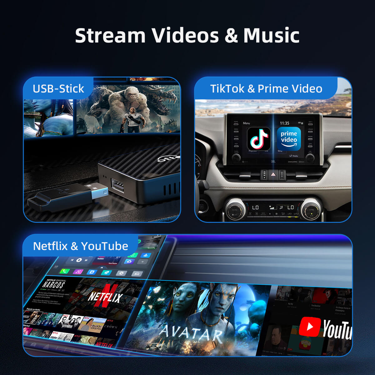 (🎉Summer Sale 44% OFF) 2025 Play2Video Pro - Netflix, YouTube, Prime Video & Wireless CarPlay Android Auto Adapter