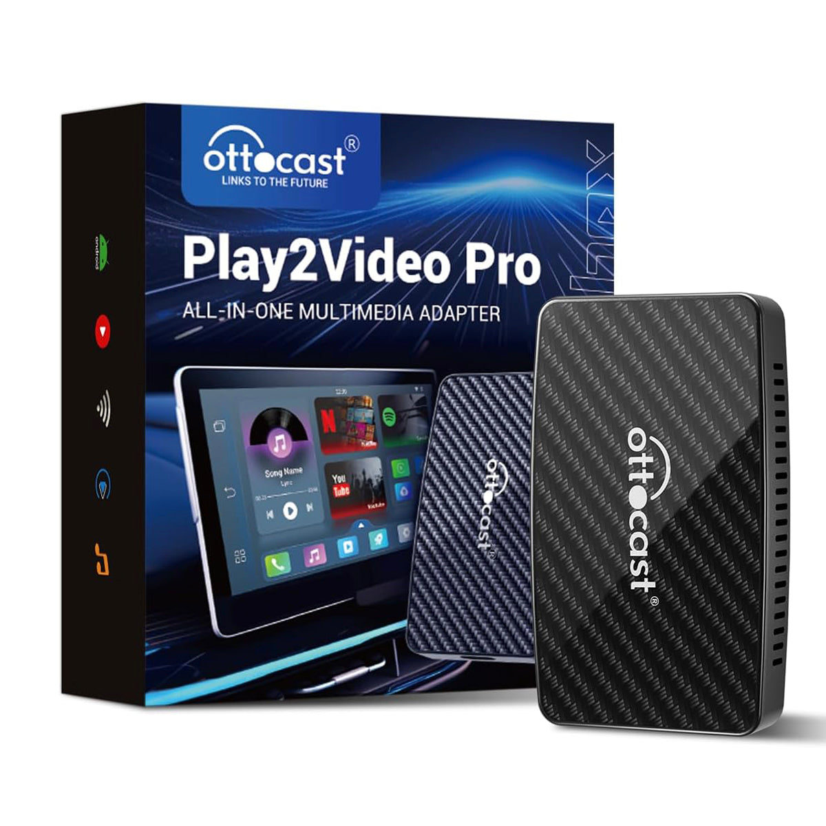 Ottocast Play2Video Pro Wireless CarPlay Android Auto Adapter supports Netflix YouTube Prime Video TikTok IPTV
