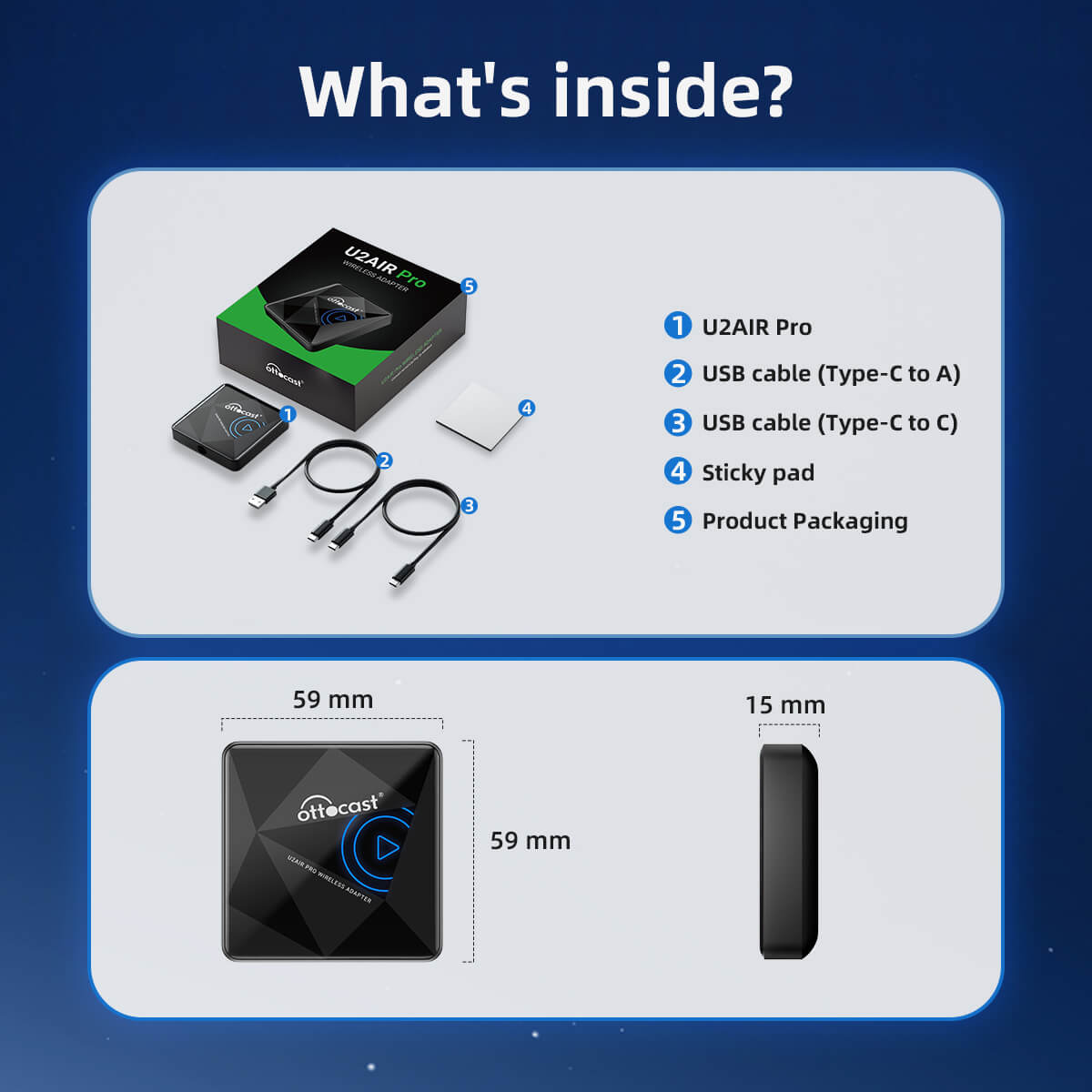 Adaptador inalámbrico OTTOCAST® U2AIR Pro para CarPlay