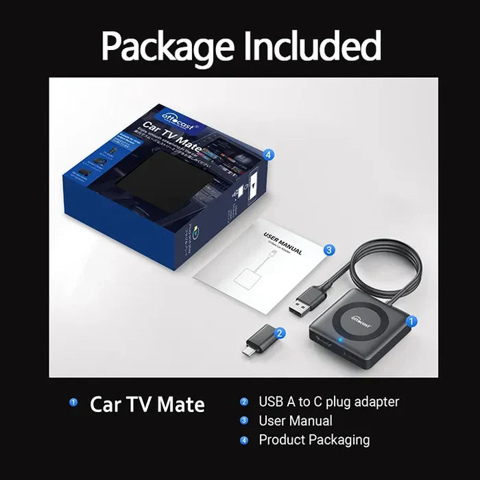 OTTOCAST® Car TV Mate Pro | Fire TV-pinner + skjermspeiling + trådløs CarPlay og Android Auto