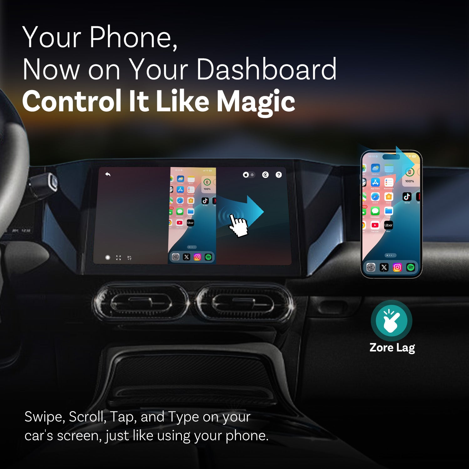 OTTOCAST® Spiegel Touch | Bildschirmspiegelung + Bidirektionale Steuerung + Kabelloses CarPlay & Android Auto