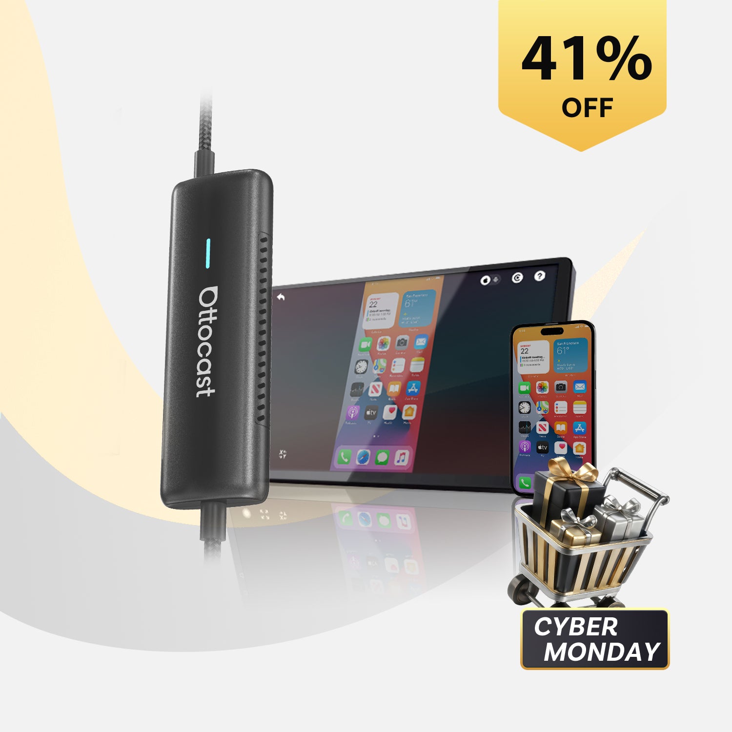 OTTOCAST® Mirror Touch | Screen Mirroring+Bi-Directional Control+Wireless CarPlay & Android Auto