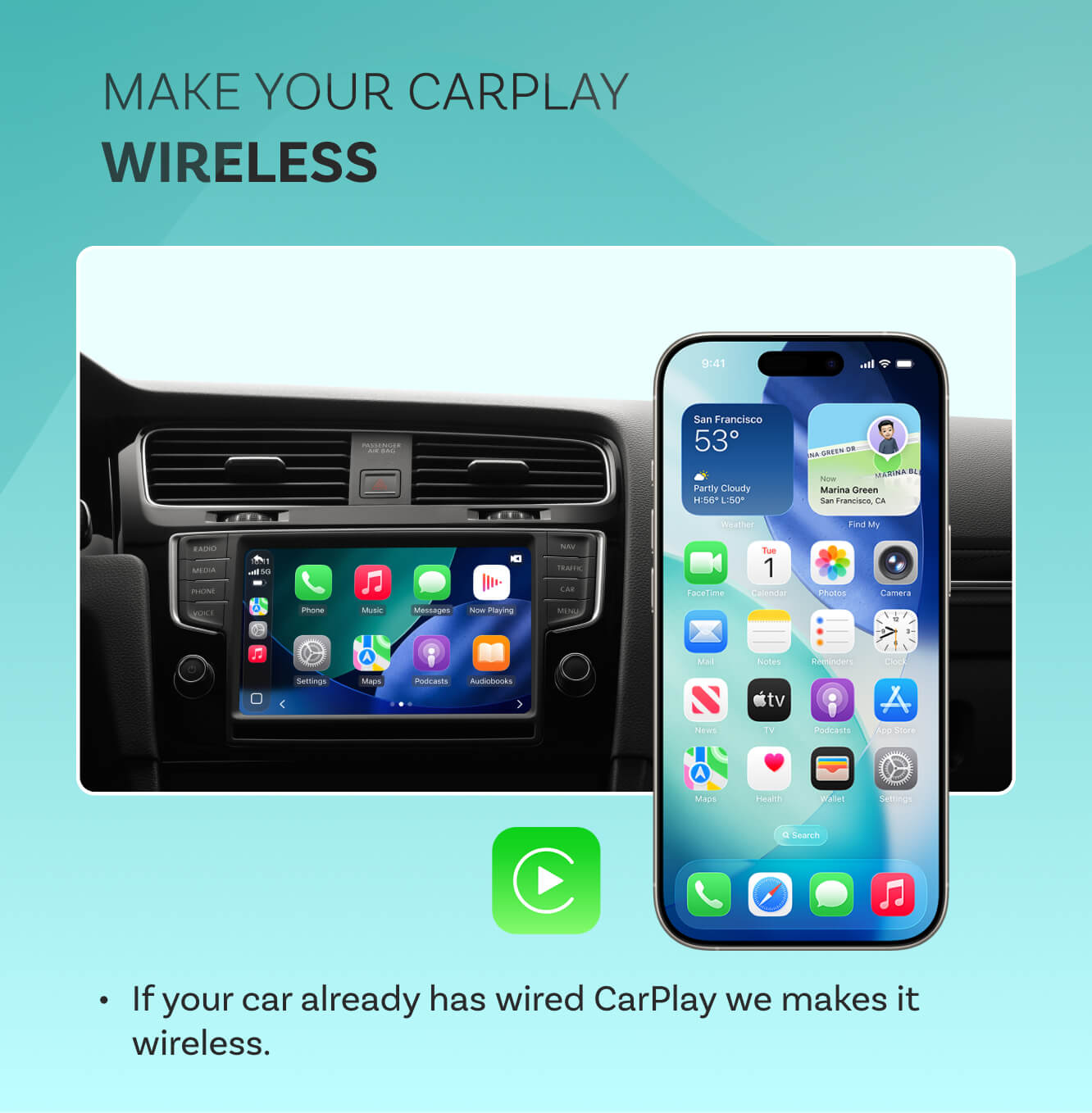 OttoSafe Cam 3-in-1 Dash Cam & Wireless CarPlay Adapter