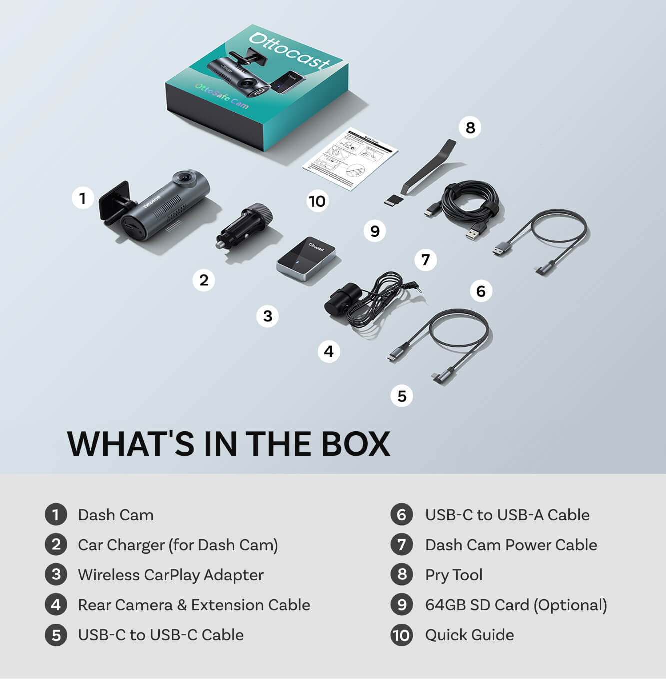 OttoSafe Cam 3-in-1 Dash Cam & Wireless CarPlay Adapter
