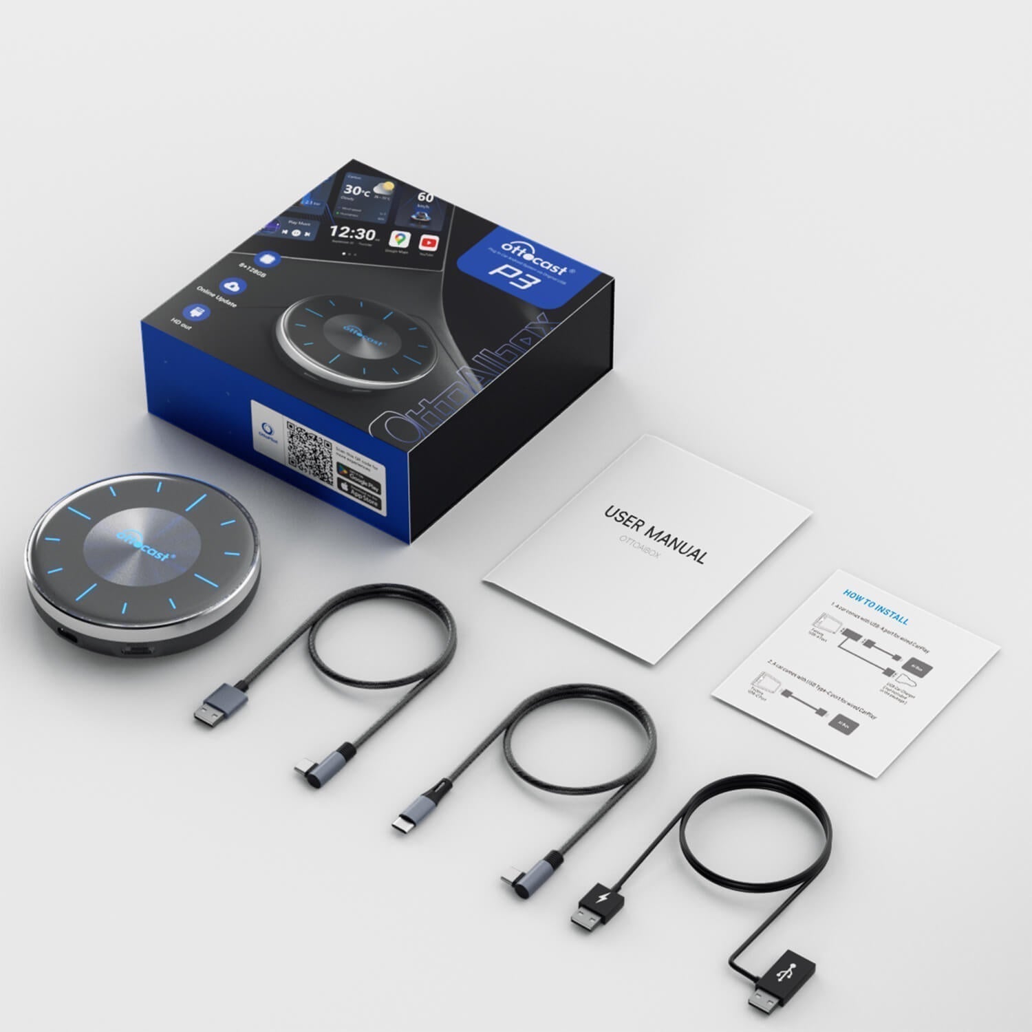 OTTOCAST® P3 AI Box | Netflix,Hulu,App Store + Wireless CarPlay&Wireless Android Auto