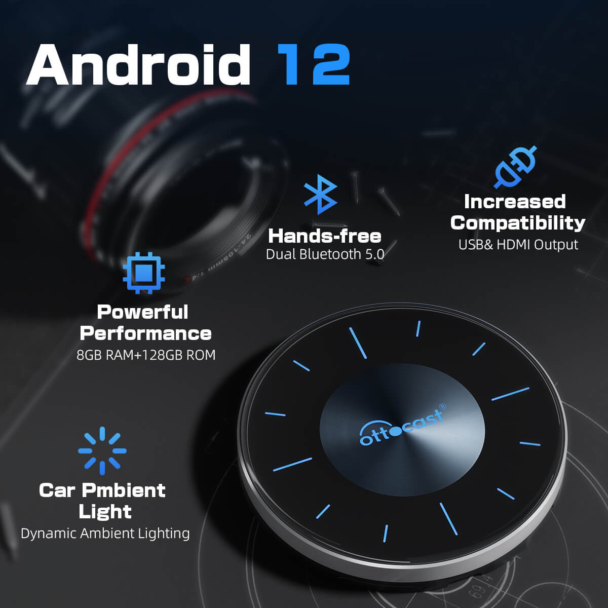 OTTOCAST® P3 AI Box | Netflix,Hulu,App Store + Wireless CarPlay&Wireless Android Auto