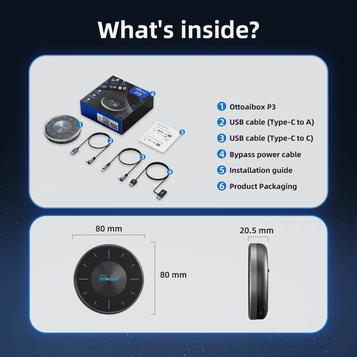 OTTOCAST® P3 AI Box | Netflix,Hulu,App Store + Wireless CarPlay&Wireless Android Auto