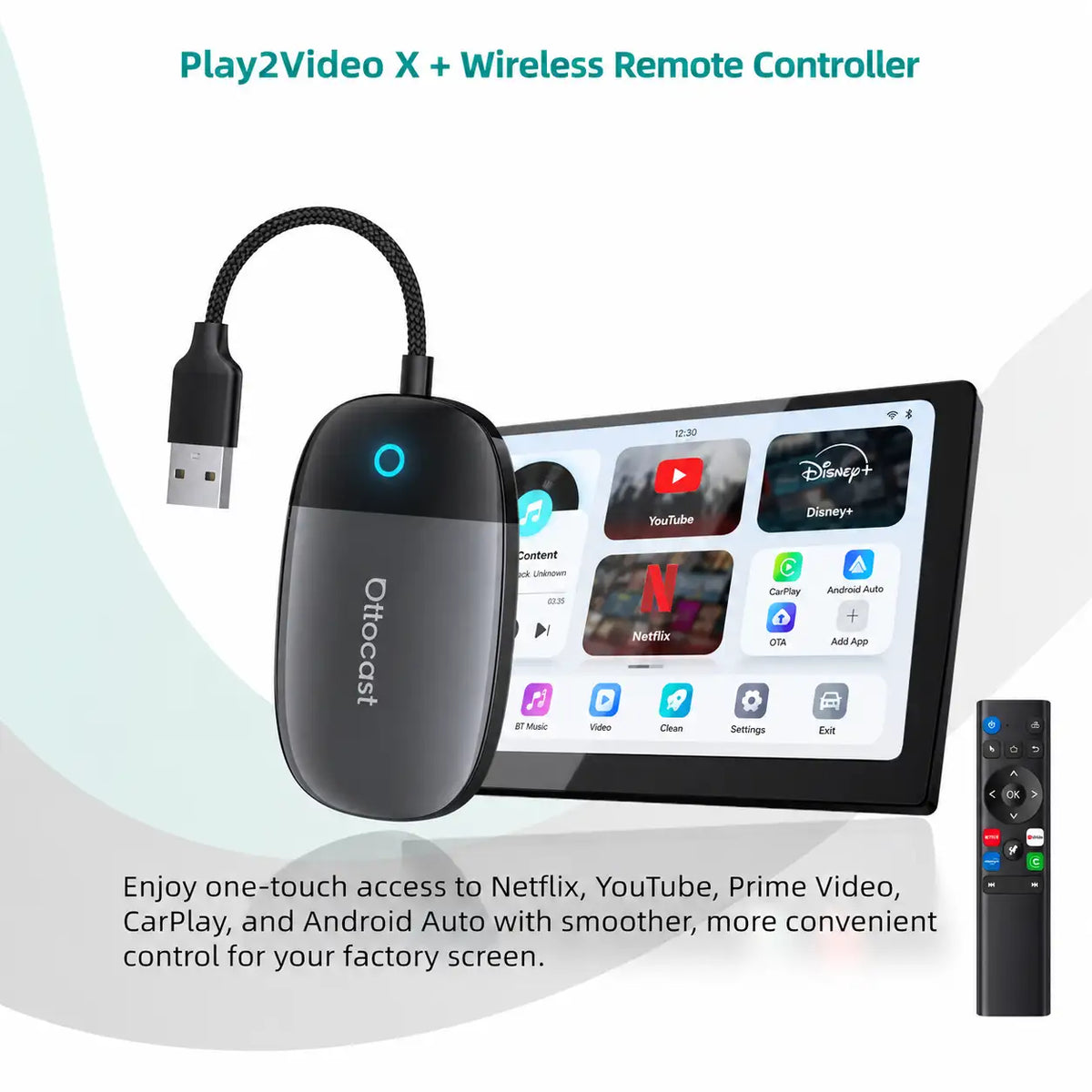 OTTOCAST® Play2Video Ultra | App Hub, Netflix, YouTube, Prime Video & Wireless CarPlay Android Auto