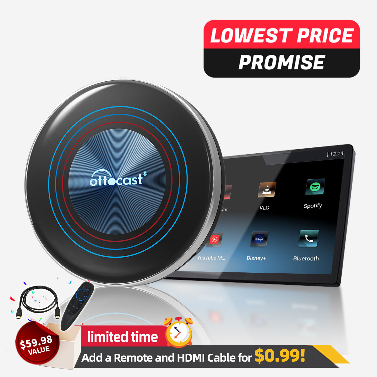 OTTOCAST® I3 BMW AI-boks | Netflix, Hulu, App Store + trådløs CarPlay og trådløs Android Auto