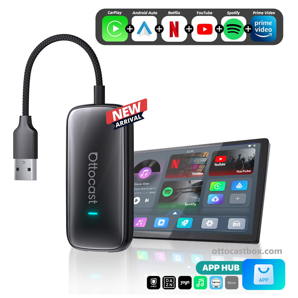 (🎉Summer Sale 44% OFF) Ottocast® Play2Video Pro | APP HUB+Netflix, YouTube, Prime Video + Wireless CarPlay Android Auto Adapter