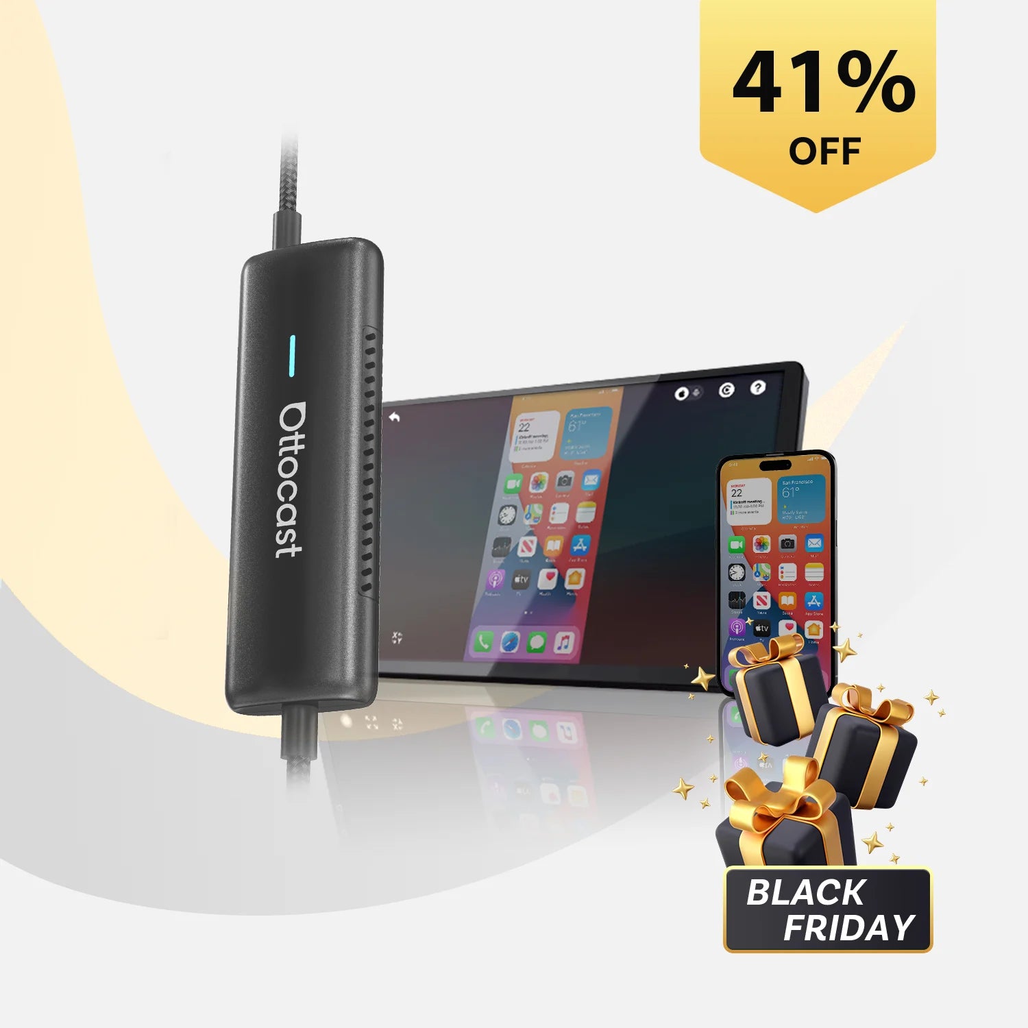 OTTOCAST® Mirror Touch | Screen Mirroring+Bi-Directional Control+Wireless CarPlay & Android Auto