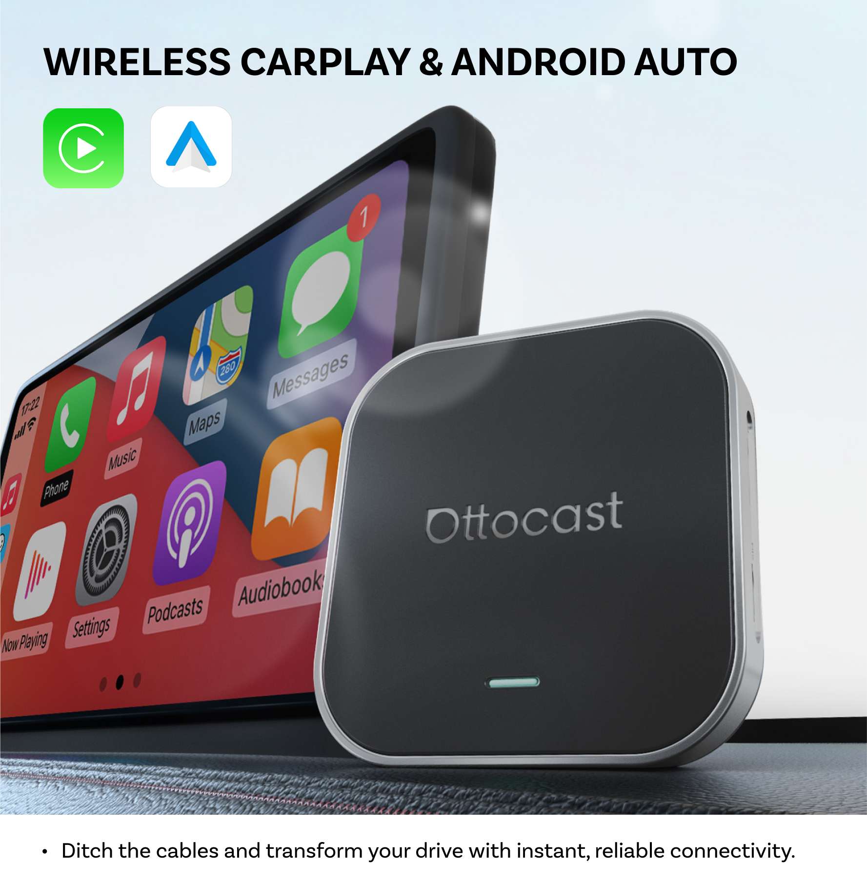 OTTOAIBOX® E2 CarPlay KI-Box | Lade jede App herunter + CloudSIM + Kabelloses CarPlay und Android Auto