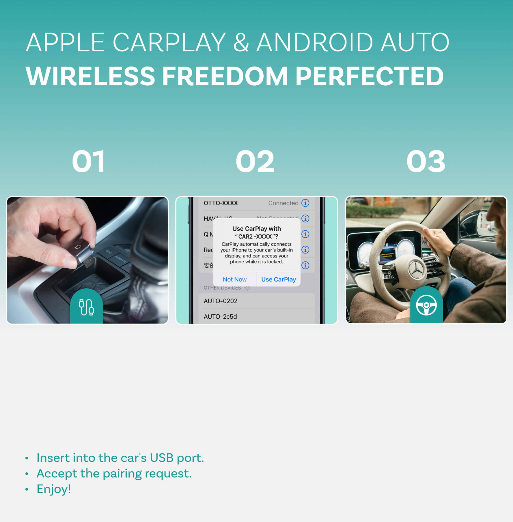 OTTOCAST® Mini 3.0 Ultra Cube | Adaptador Wireless CarPlay Android Auto 2 em 1