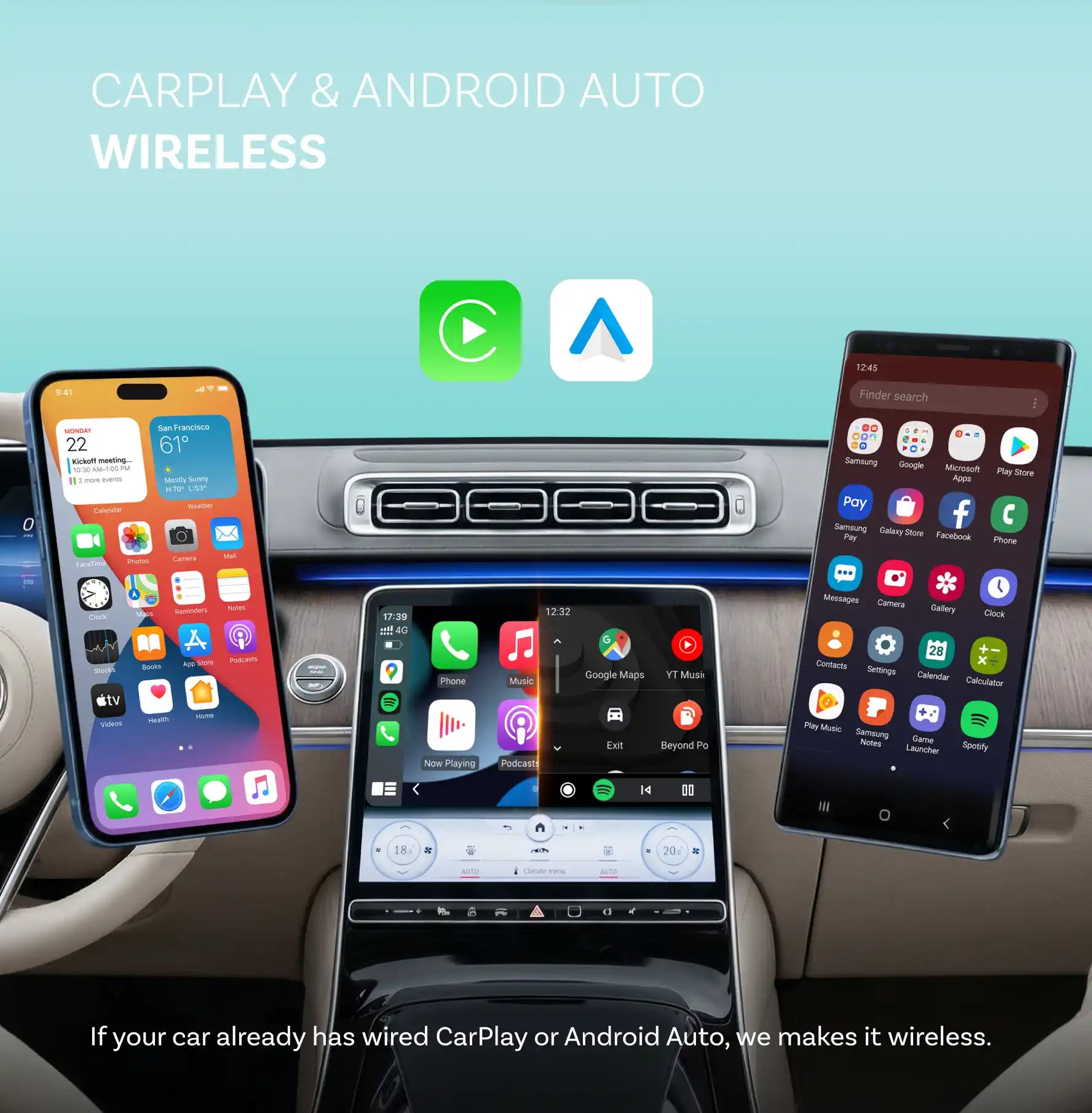 OTTOCAST® Mini Tube Adaptador inalámbrico CarPlay/Android Auto