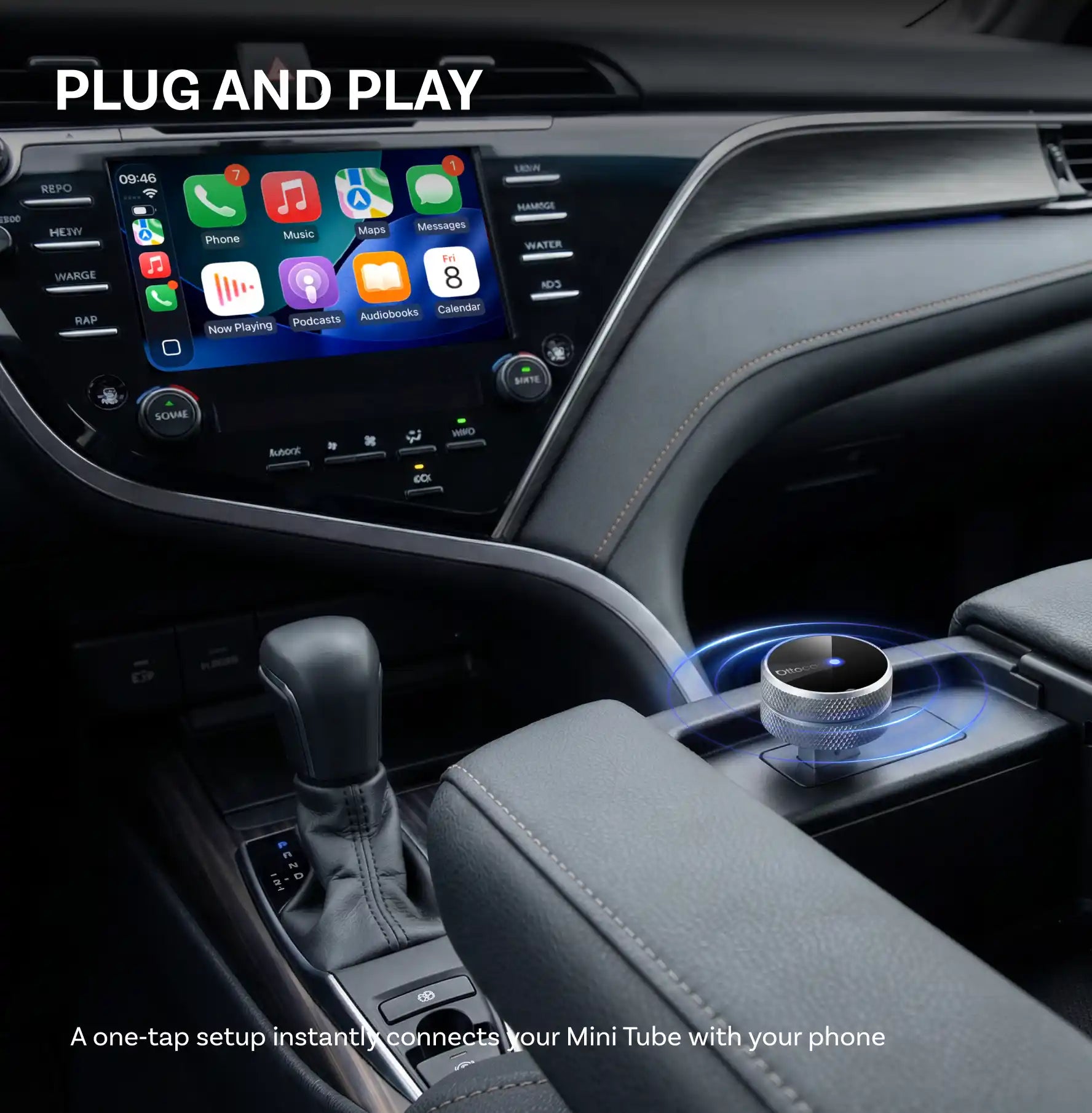 Adaptador OTTOCAST® Mini Tube Sem Fio CarPlay/Android Auto