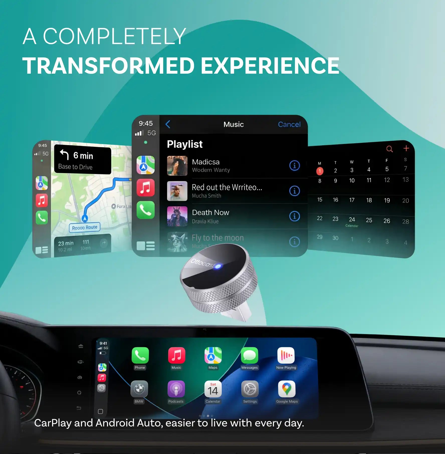 Adaptador OTTOCAST® Mini Tube Sem Fio CarPlay/Android Auto