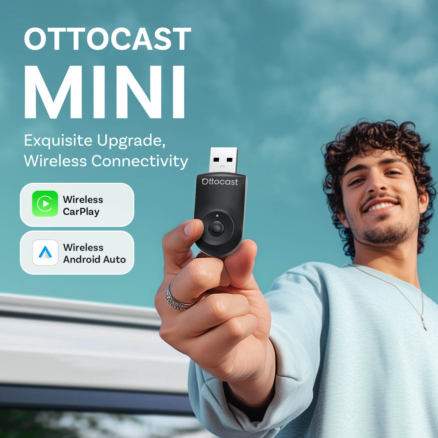 OTTOCAST® Mini | Kabelloses CarPlay+Android Auto+Ein-Klick-Umschaltung