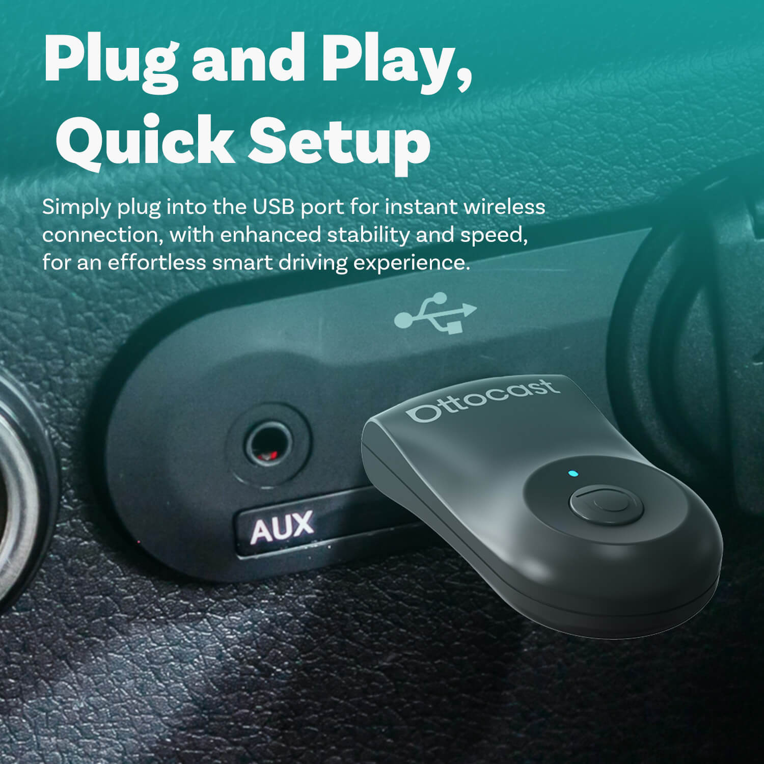 OTTOCAST® Mini | CarPlay Sem Fio + Android Auto + Troca com Um Clique