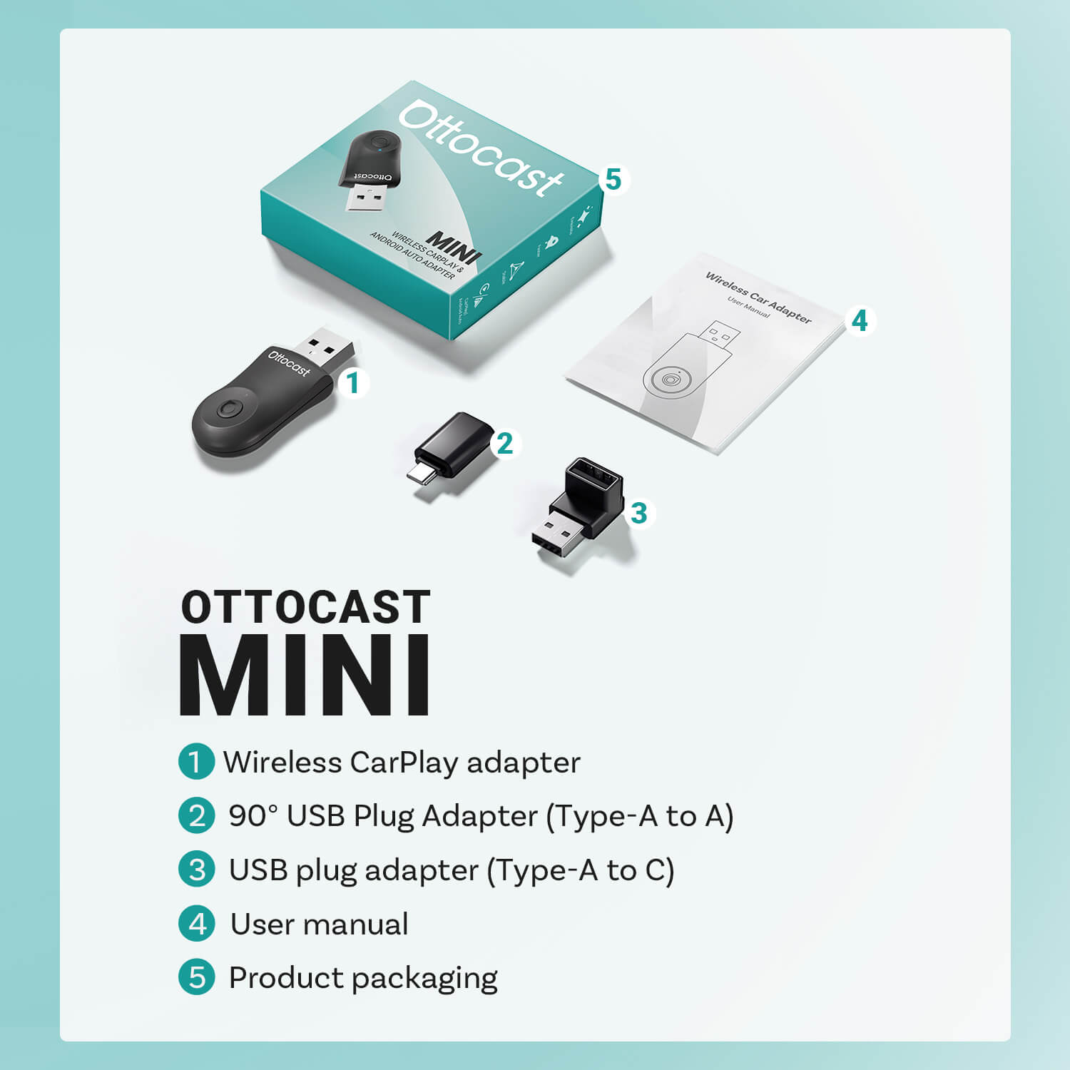 OTTOCAST® Mini | CarPlay Sem Fio + Android Auto + Troca com Um Clique