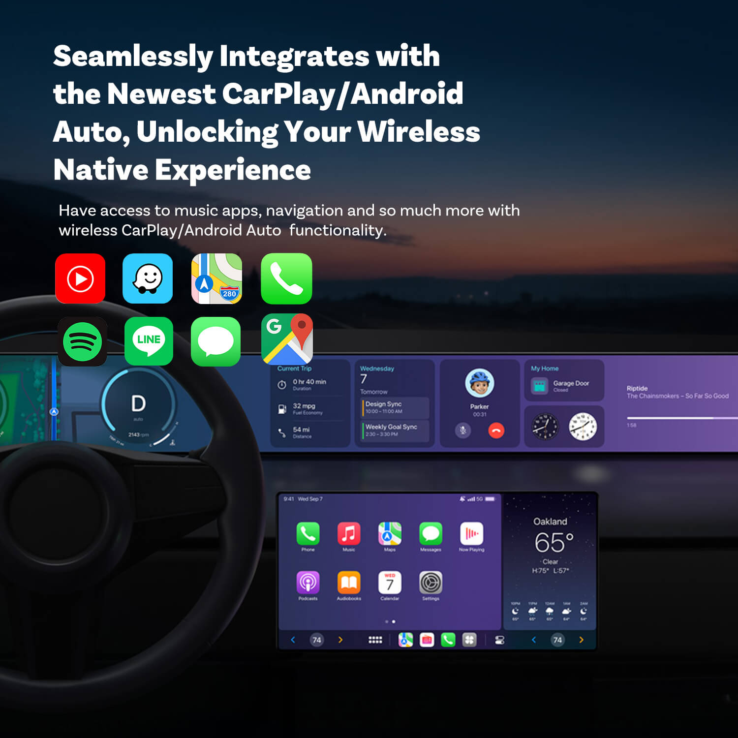 OTTOCAST® Mini | Kabelloses CarPlay+Android Auto+Ein-Klick-Umschaltung