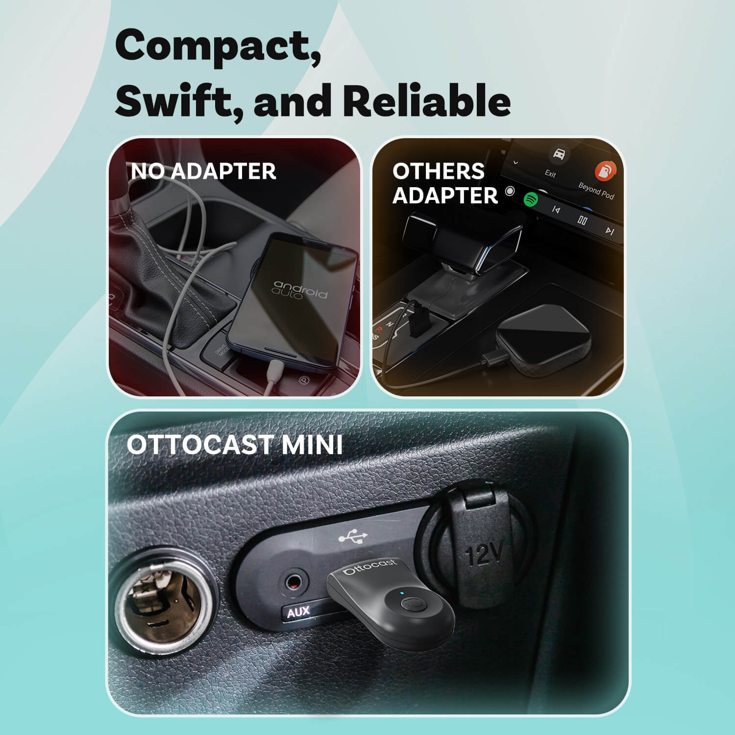 OTTOCAST® Mini | CarPlay Sem Fio + Android Auto + Troca com Um Clique