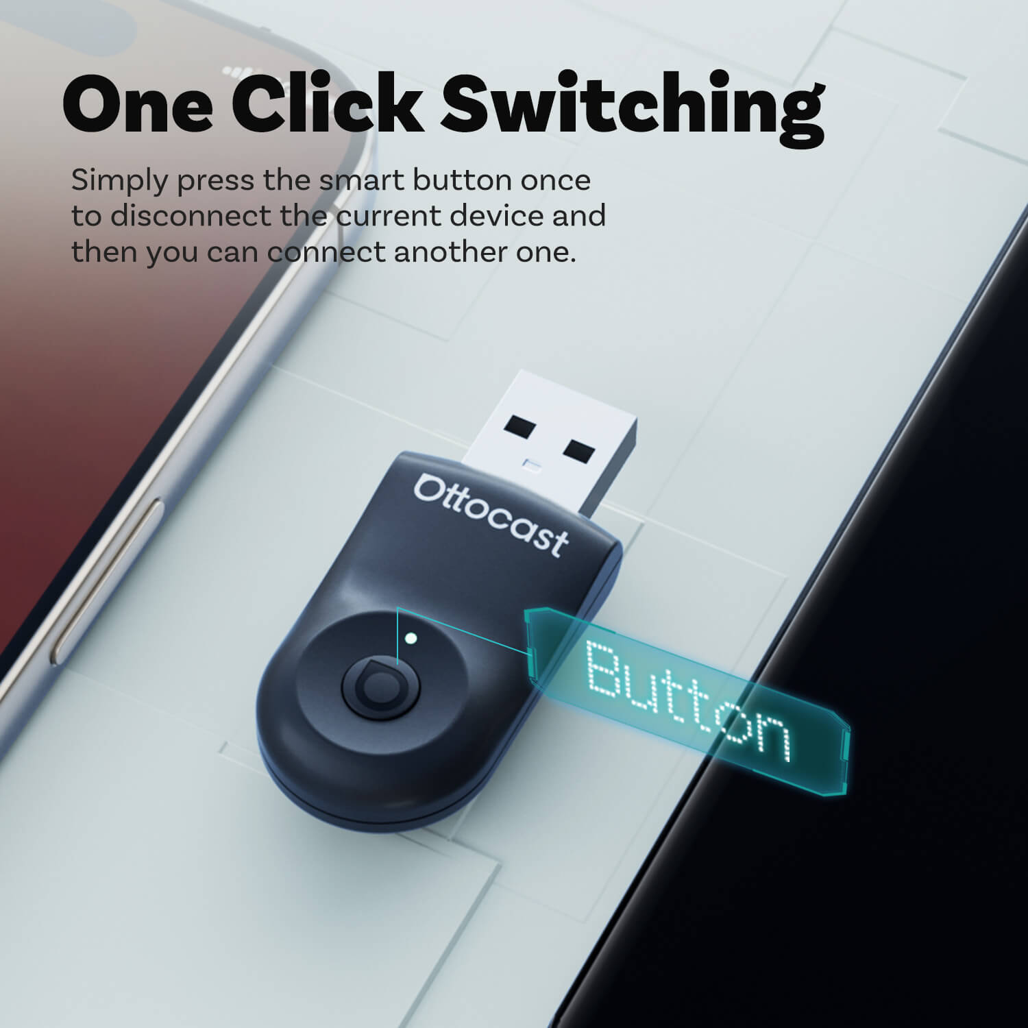 OTTOCAST® Mini | CarPlay Sem Fio + Android Auto + Troca com Um Clique