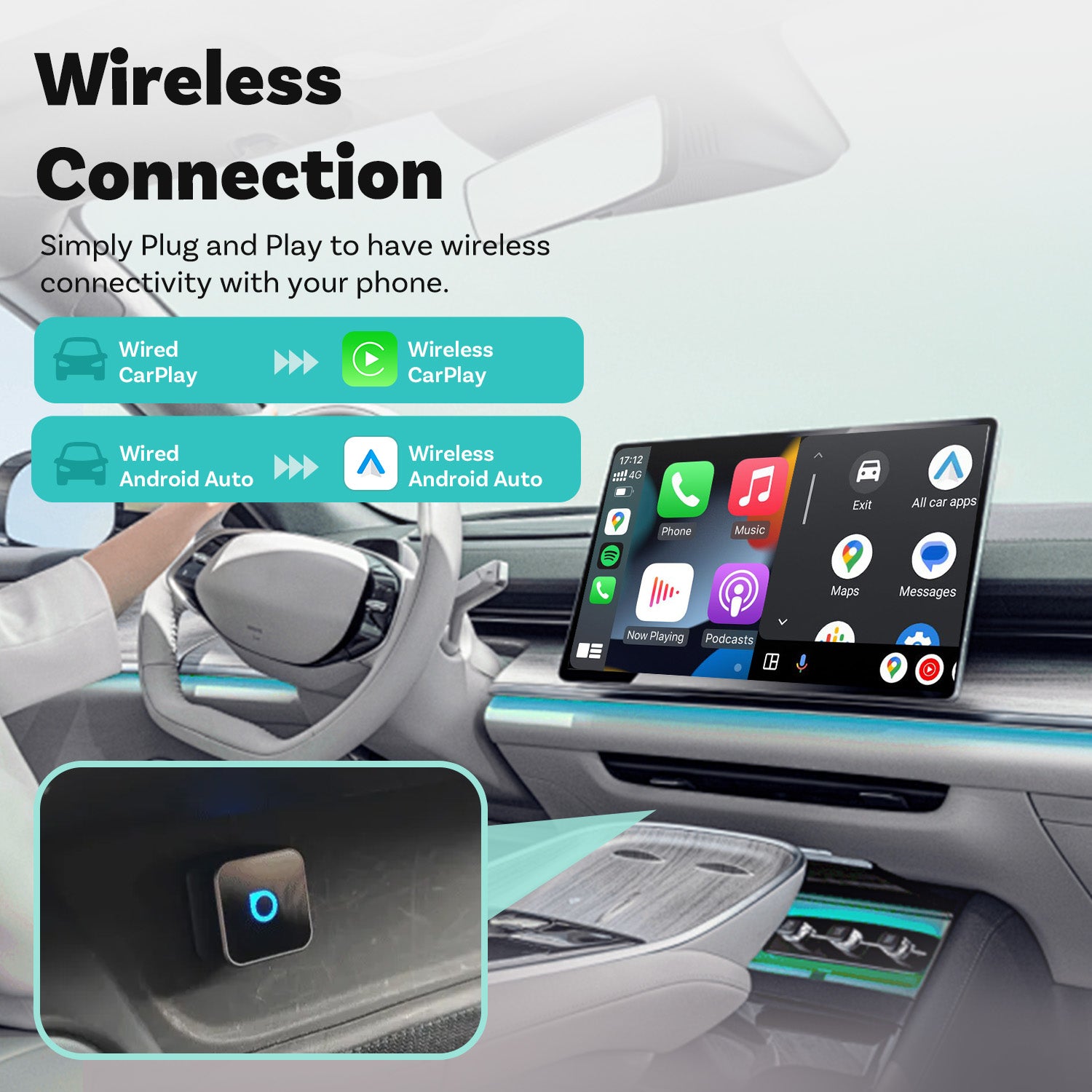 Ottocast Mini 3.0 Ultra Cube Adaptador Wireless CarPlay Android Auto