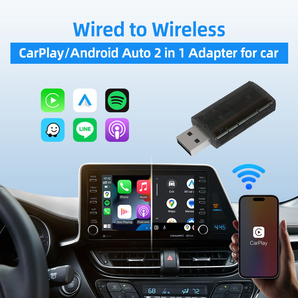 🔥Hot Sale 45%OFF🔥Mini Wireless CarPlay/Android Auto 2 in 1 Adapter