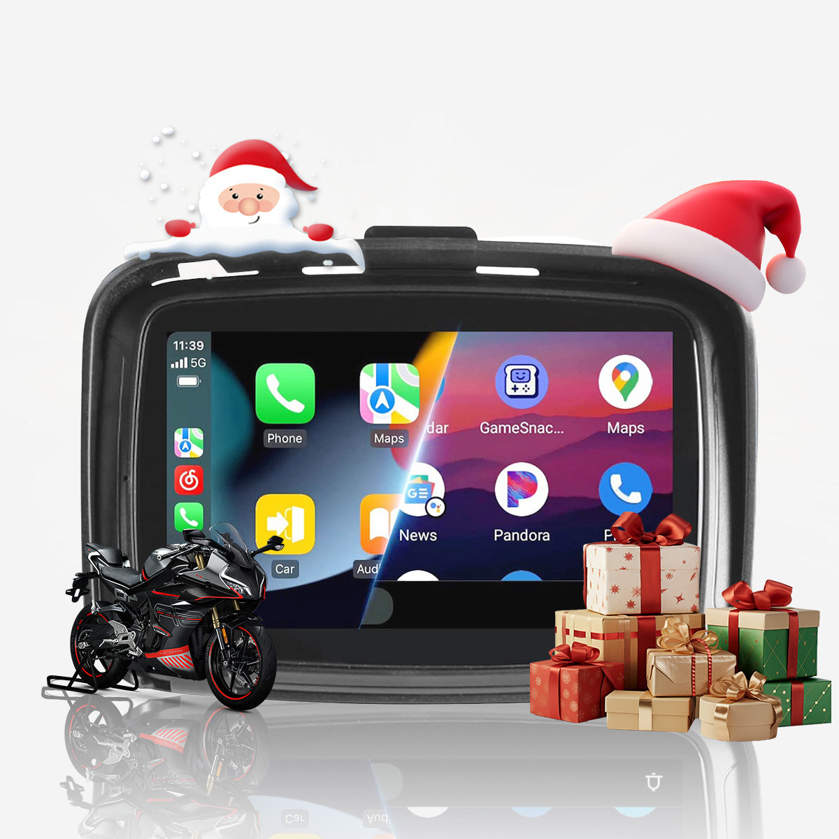 CarPlay Lite C5 Motorcycle GPS Wireless Carplay/Android Auto Waterproof Screen