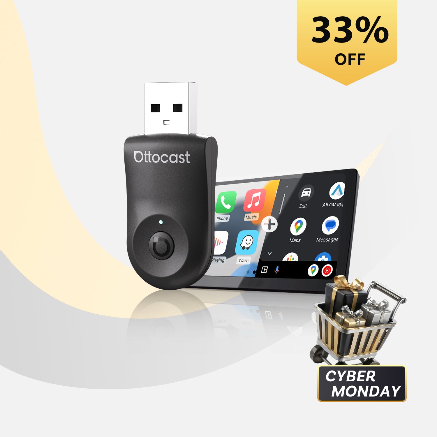 OTTOCAST® Mini | Wireless CarPlay+Android Auto+One-Click Switching