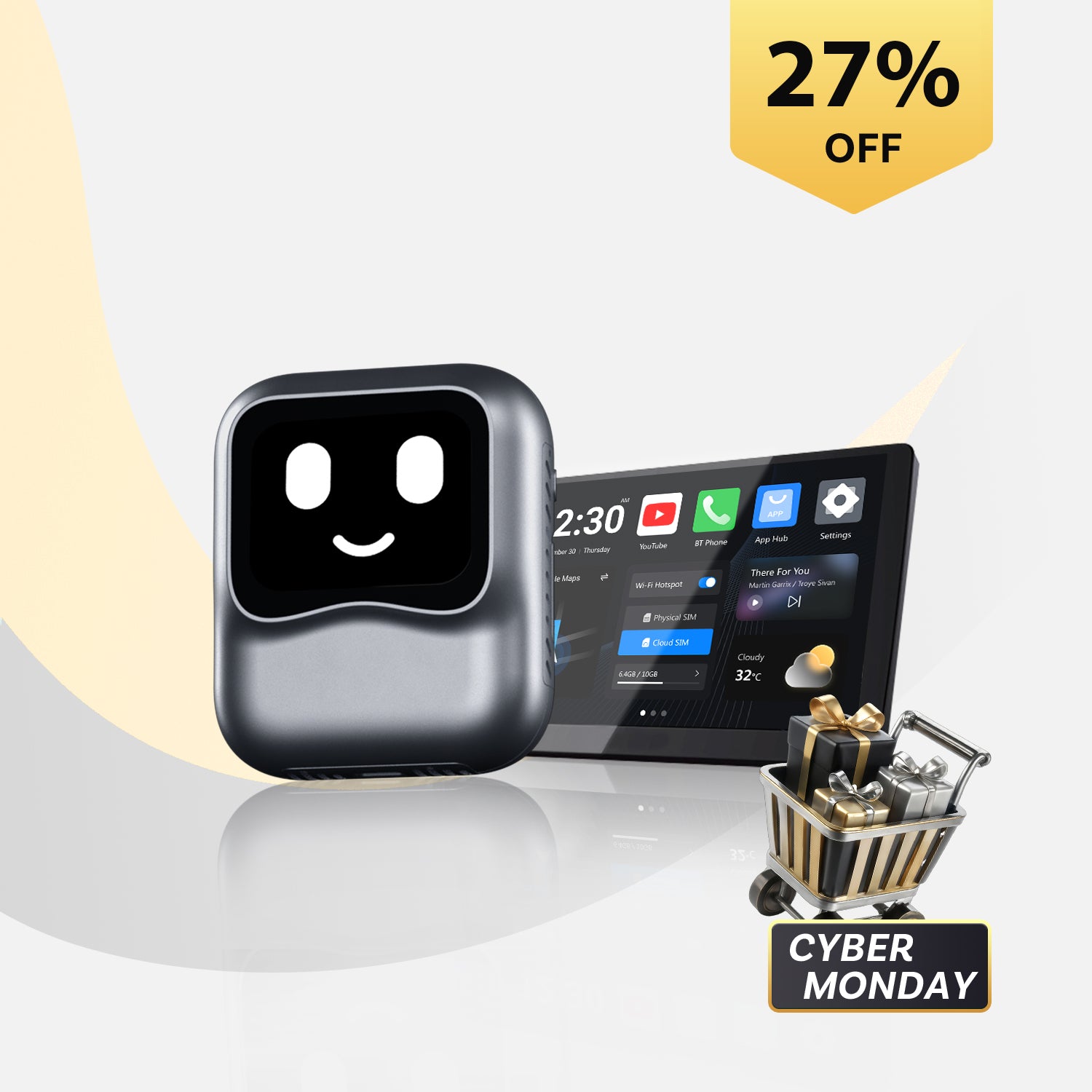 OTTOCAST® NanoAi | AI Conversation + App Store + 1.83-inch Display + Wireless CarPlay and Android Auto