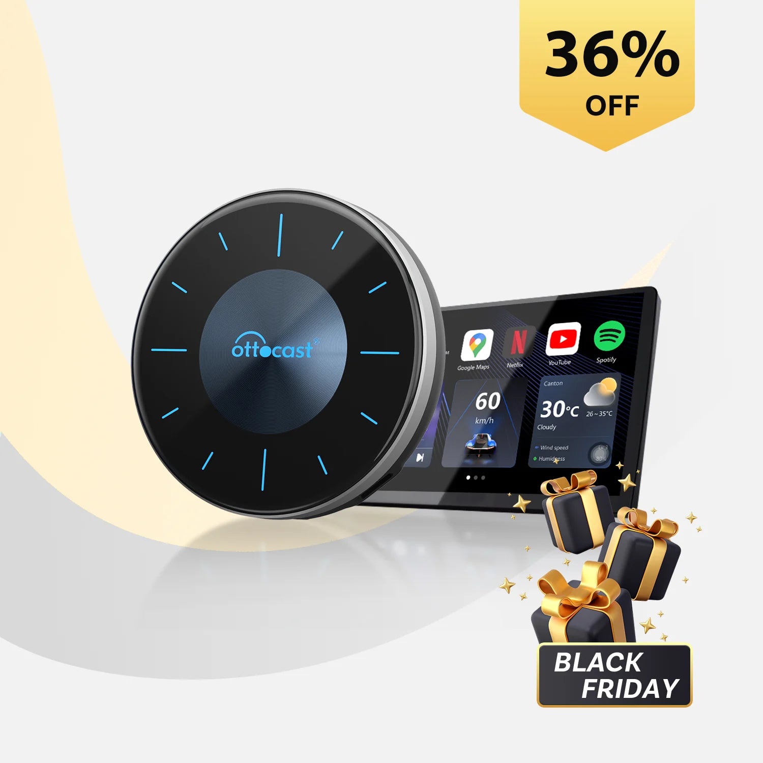 OTTOCAST® P3 KI Box | Netflix, Hulu, App Store + Kabelloses CarPlay & Kabelloses Android Auto