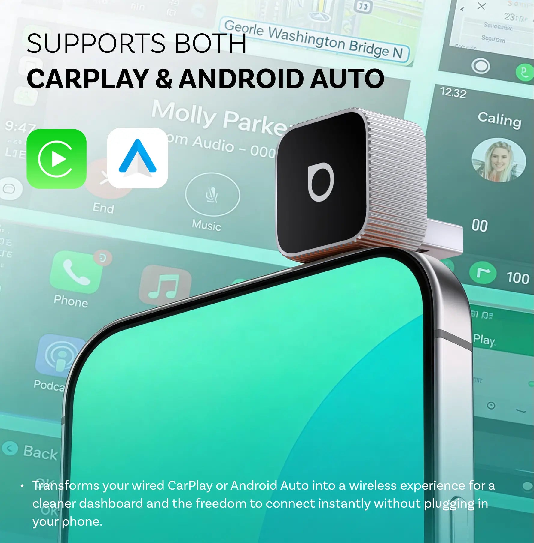 OTTOCAST® Mini 3.0 Ultra Cube | trådløs CarPlay Android Auto 2 i 1-adapter