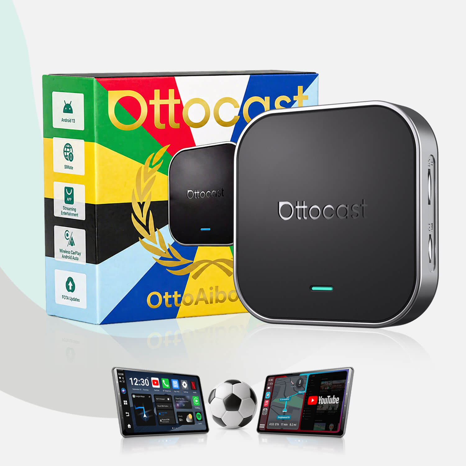 OTTOAIBOX® E2 CarPlay AI Box | Download Any App + CloudSIM + Wireless CarPlay and Android Auto