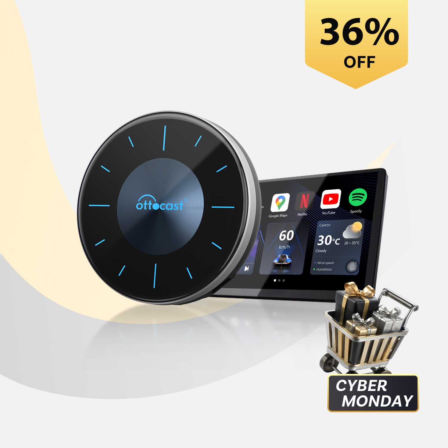 OTTOCAST® P3 AI Box | Netflix,Hulu,App Store + Wireless CarPlay&Wireless Android Auto