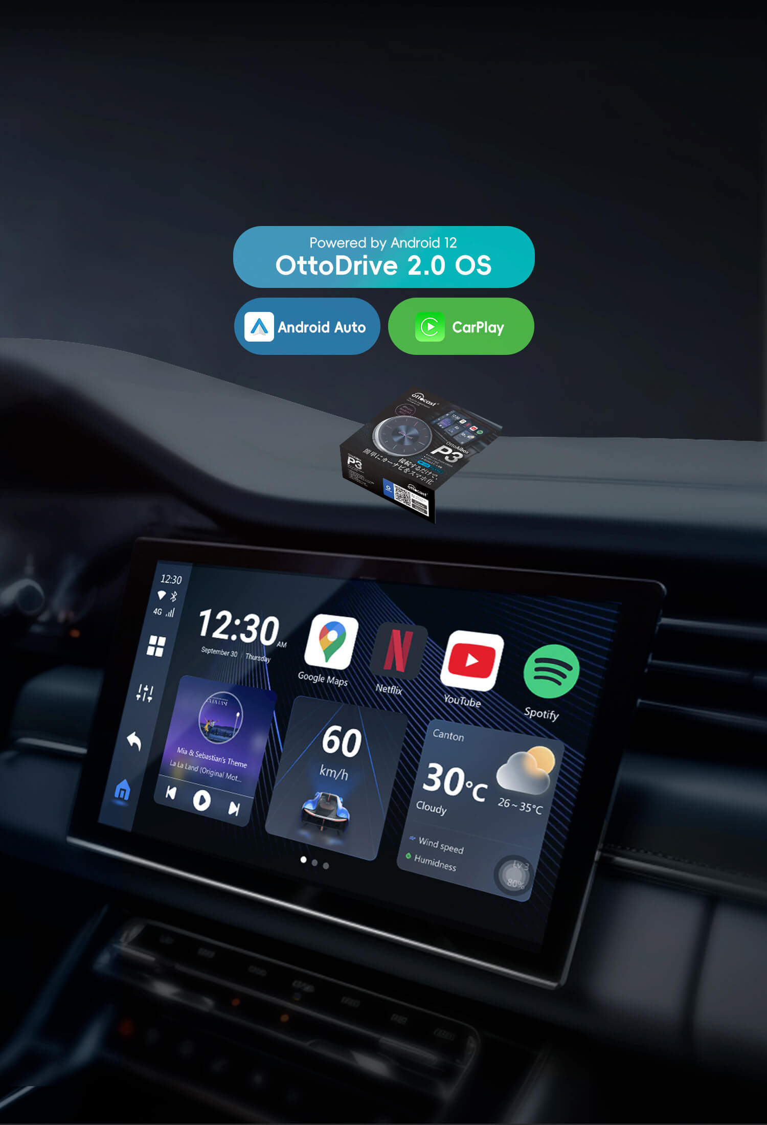 OTTOCAST® P3 AI Box | Netflix,Hulu,App Store + Wireless CarPlay&Wirele